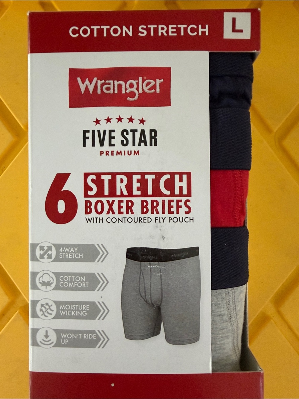 NWT Wrangler 5* Premium Men’s 6-Pack Cotton Stretch 6" Boxer Briefs Contour Fly
